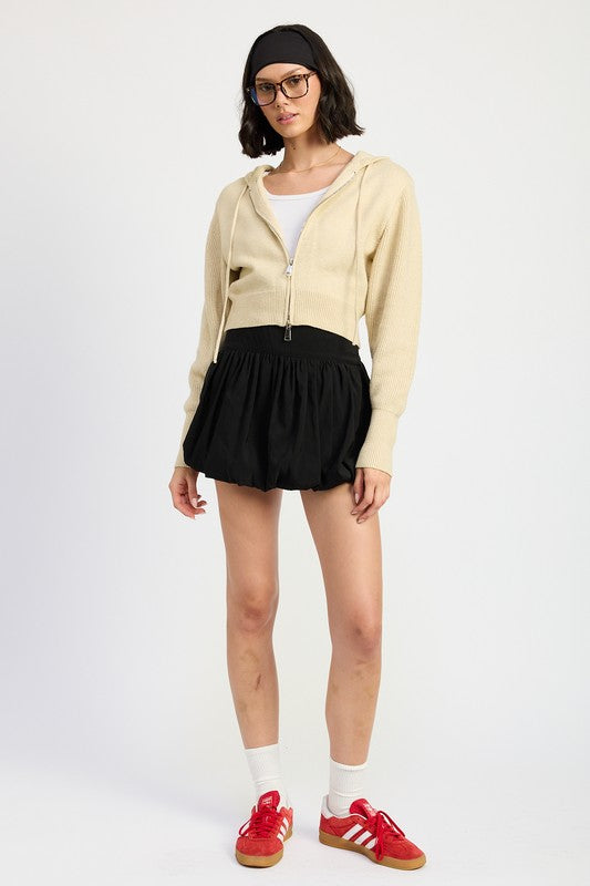 Women Stylish Collared Neck Cropped Zip Up Hoodie Zarnesh