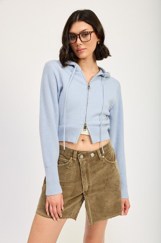 Women Stylish Collared Neck Cropped Zip Up Hoodie Zarnesh