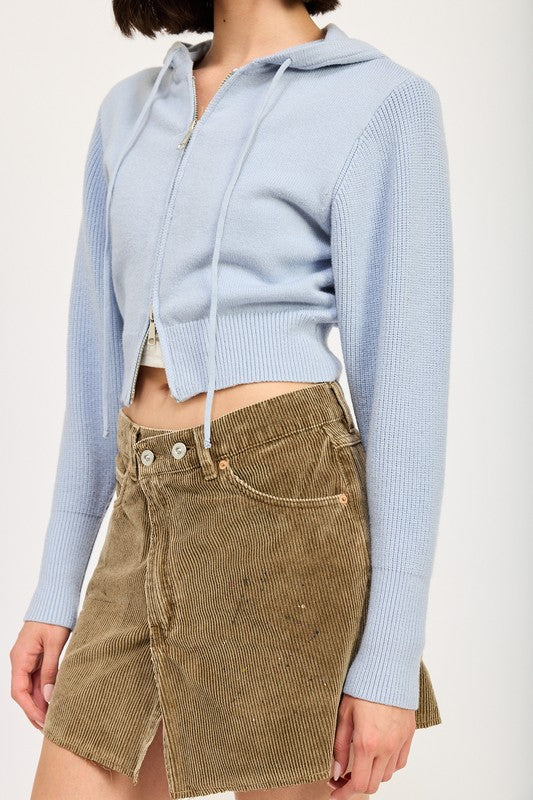 Women Stylish Collared Neck Cropped Zip Up Hoodie Zarnesh