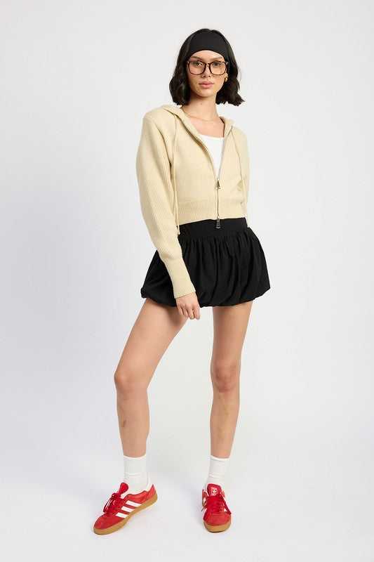 Women Stylish Collared Neck Cropped Zip Up Hoodie Zarnesh