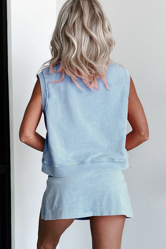 Women Summer 2 Pieces Cotton Tank Top Lined Split Skirt Set Zarnesh