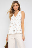 Women Summer Sleeveless V Neck Layered Bottom Abstract Top Zarnesh