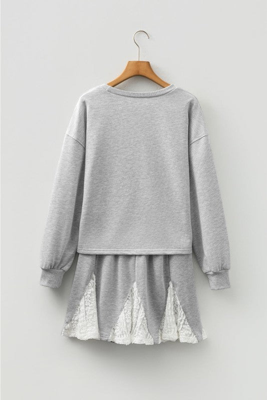 Women’s Sweatshirt Patchwork Lace Drawstring Skort Set | Zarnesh