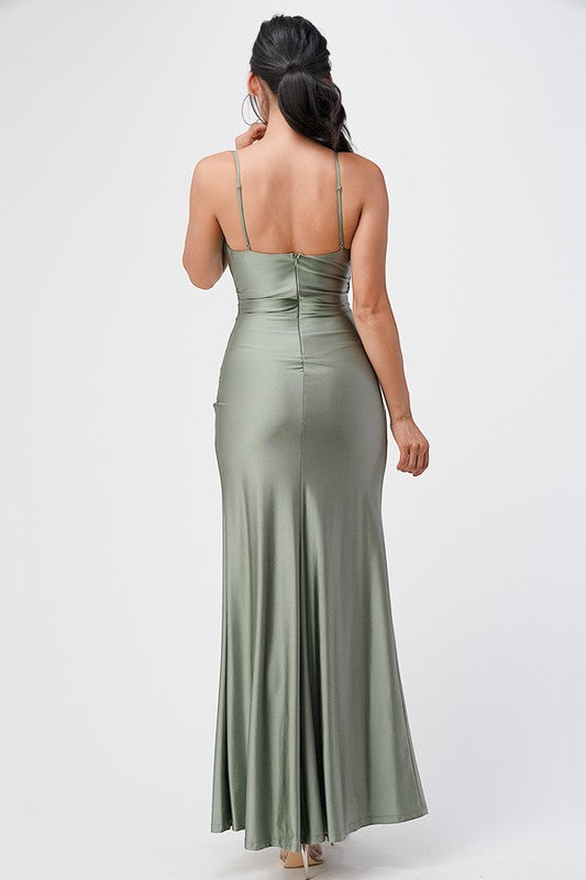 Women Tara Side Pleat Overlap Sleek Sleeveless Gown Side Opening Zarnesh