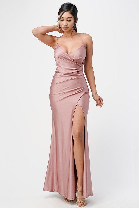 Women Tara Side Pleat Overlap Sleek Sleeveless Gown Side Opening Zarnesh