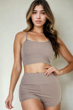 Women Spaghetti Strap Ribbed Top Biker Shorts Set | Zarnesh