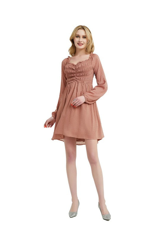 Women smocked Bodice Elastic Waist Midi Length Dress Zarnesh