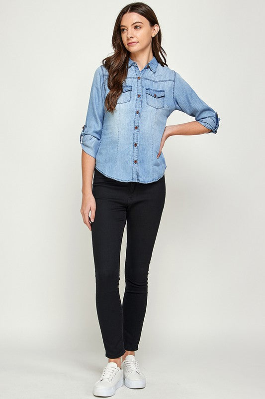 Women's Tencel Top Denim Blouse  | Zarnesh