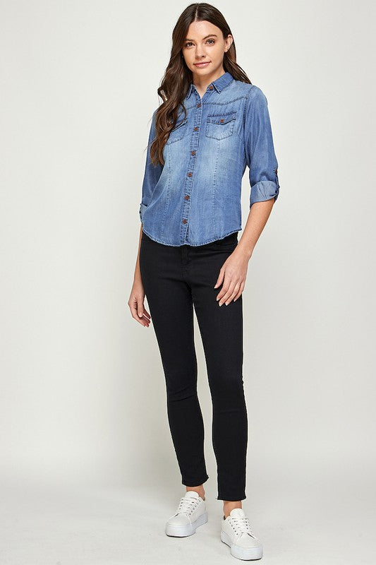 Women's Tencel Top Denim Blouse  | Zarnesh