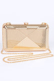 Womens Textured Shiny Metal Box Clutch Chain Shoulder Purse | Zarnesh