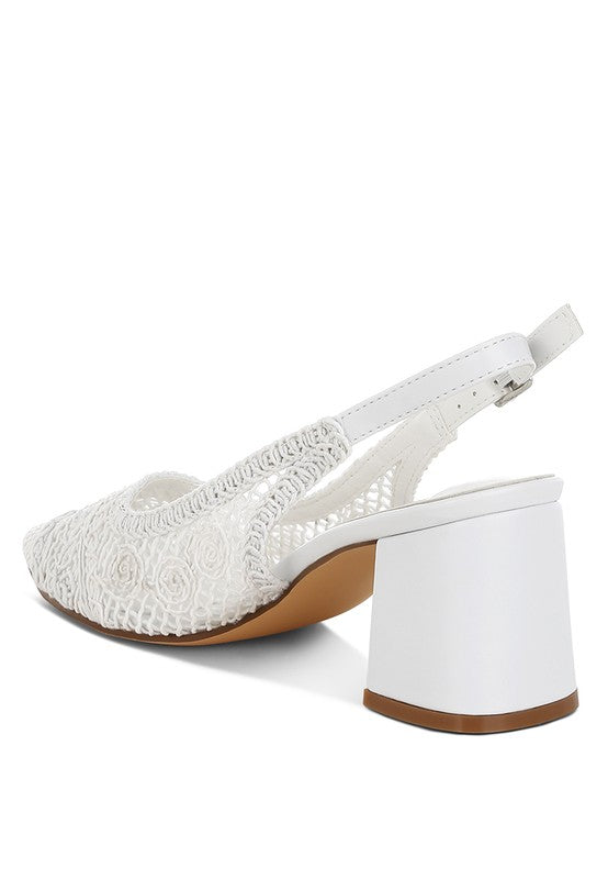 Women Tolina Woven Pin Buckle Slingback Block Heel Sandals Zarnesh