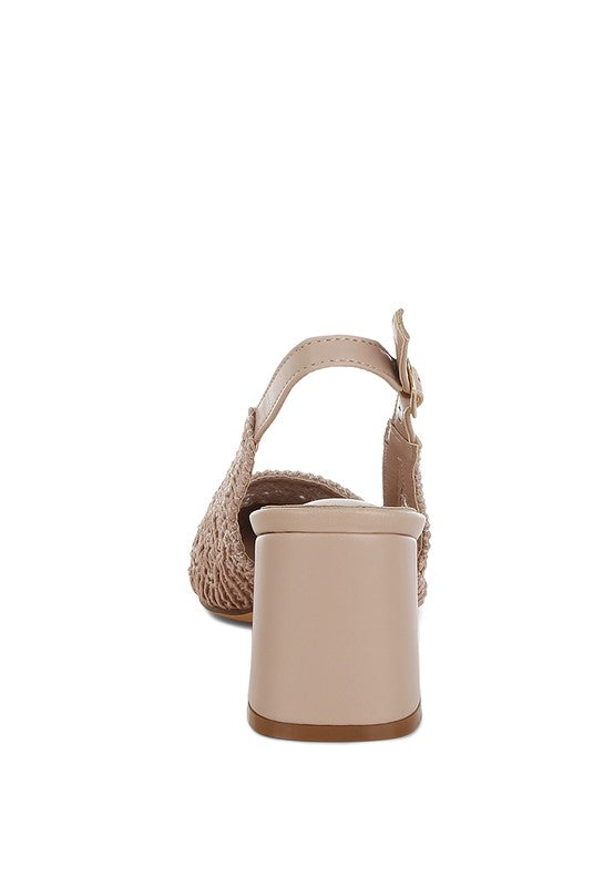 Women Tolina Woven Pin Buckle Slingback Block Heel Sandals Zarnesh