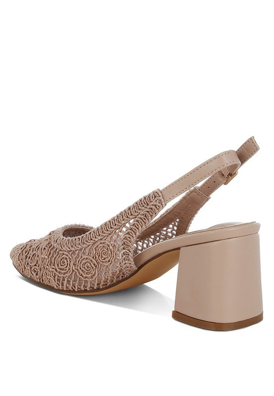 Women Tolina Woven Pin Buckle Slingback Block Heel Sandals Zarnesh