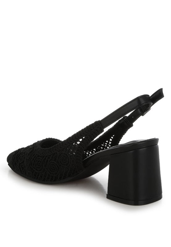 Women Tolina Woven Pin Buckle Slingback Block Heel Sandals Zarnesh