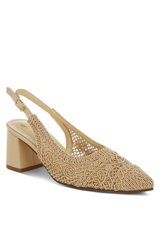 Women Tolina Woven Pin Buckle Slingback Block Heel Sandals Zarnesh