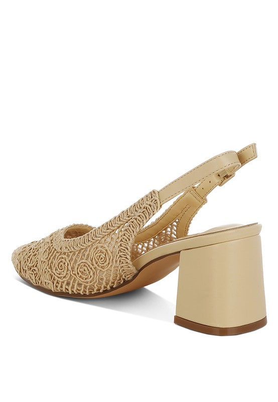 Women Tolina Woven Pin Buckle Slingback Block Heel Sandals Zarnesh