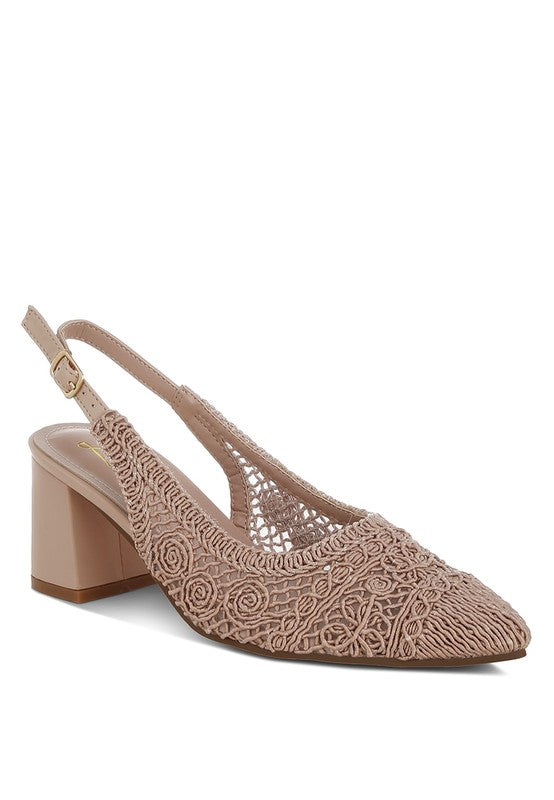 Women Tolina Woven Pin Buckle Slingback Block Heel Sandals Zarnesh