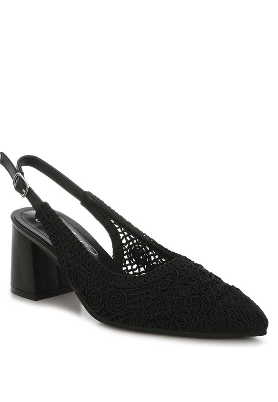 Women Tolina Woven Pin Buckle Slingback Block Heel Sandals Zarnesh
