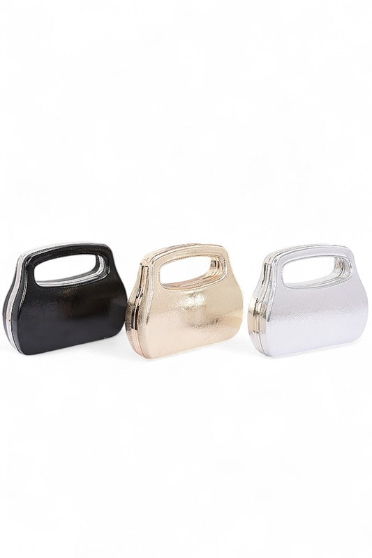 Women Top Handle Molded Metallic Compact Size Clutch Swing Bag Zarnesh