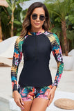 Women Tropical UPF50 Long Sleeve Two Piece Swimsuit Zarnesh