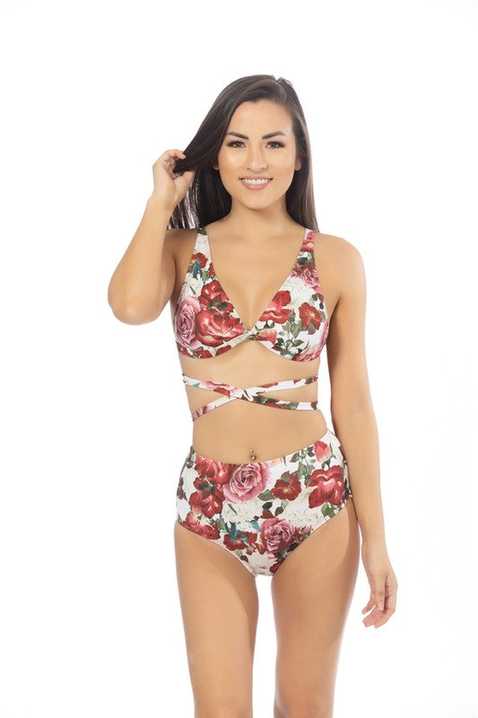 Women Two Piece Criss Cross Wrap Bikini Floral Print Zarnesh