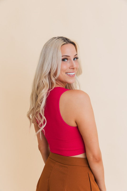 Women Ultra Comfy Everyday Plunge Neckline Ribbed Crop Top Zarnesh