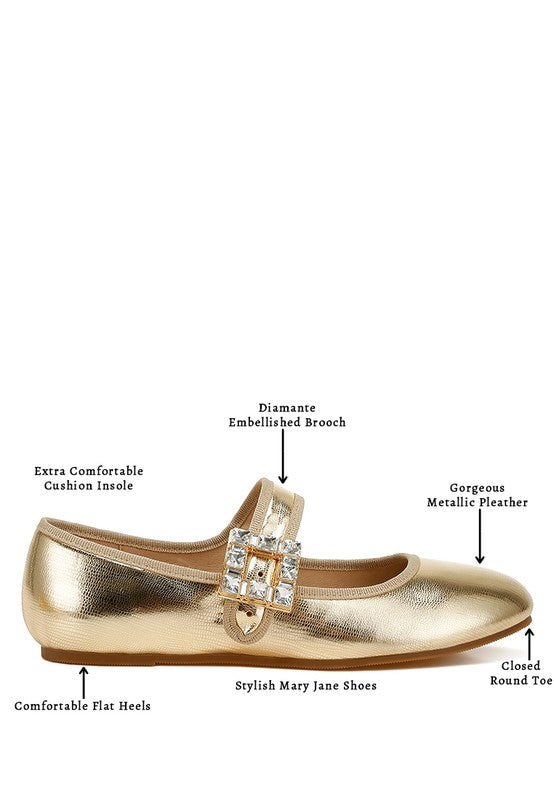 Women Upstage Crystal Buckle Mary Jane Ballerinas | Zarnesh