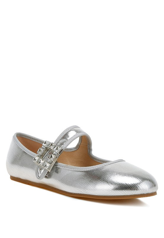 Women Upstage Crystal Buckle Mary Jane Ballerinas | Zarnesh