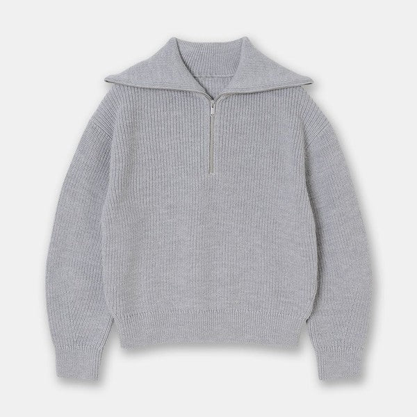 Women V Neck Half Zip Lapel Collar Long Sleeves Knit Sweater Zarnesh