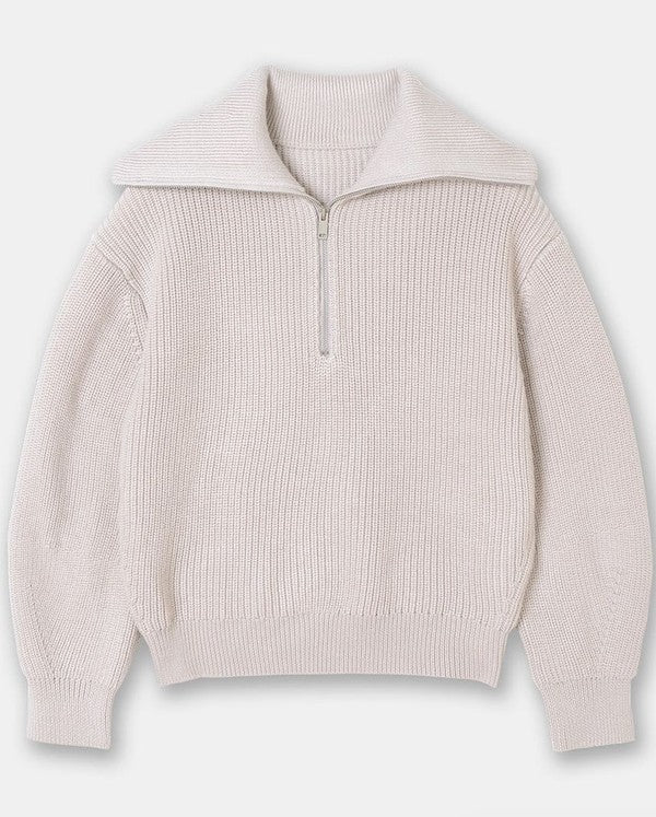 Women V Neck Half Zip Lapel Collar Long Sleeves Knit Sweater Zarnesh