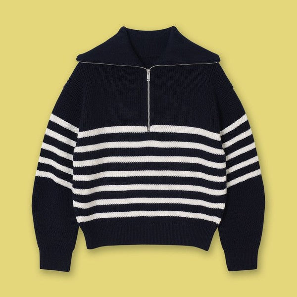 Women V Neck Half Zip Lapel Collar Long Sleeves Knit Sweater Zarnesh