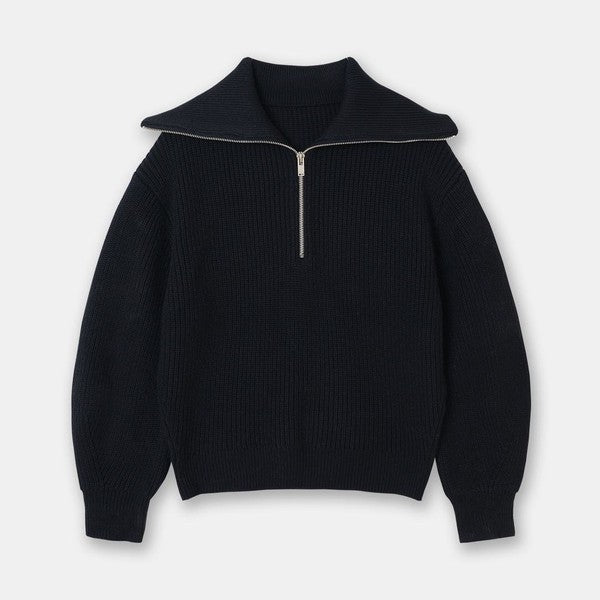 Women V Neck Half Zip Lapel Collar Long Sleeves Knit Sweater Zarnesh