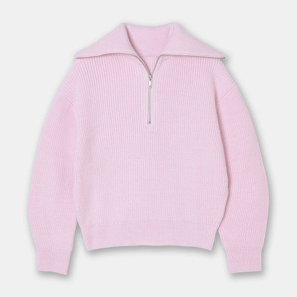 Women V Neck Half Zip Lapel Collar Long Sleeves Knit Sweater Zarnesh