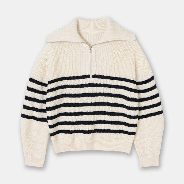 Women V Neck Half Zip Lapel Collar Long Sleeves Knit Sweater Zarnesh