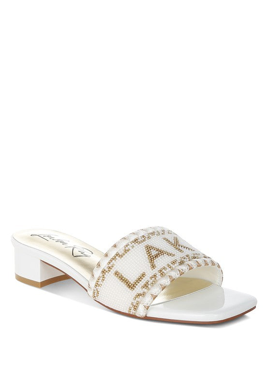 Women Vacay Babe Lake Como Beaded Slip On Low Block Heels Zarnesh