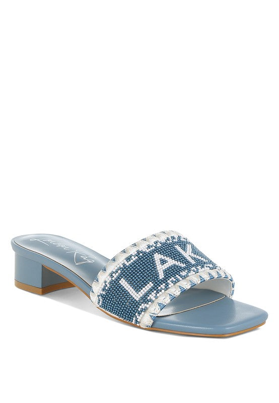 Women Vacay Babe Lake Como Beaded Slip On Low Block Heels Zarnesh