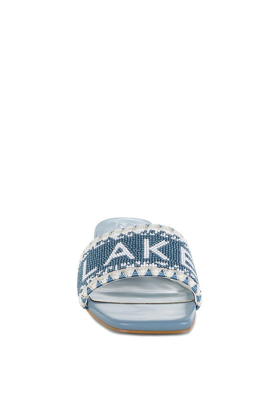 Women Vacay Babe Lake Como Beaded Slip On Low Block Heels Zarnesh