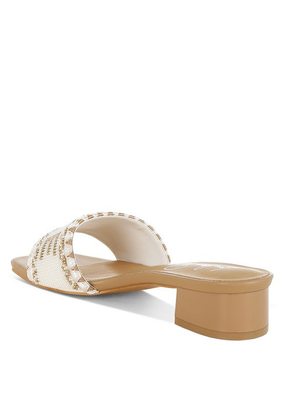 Women Vacay Babe Lake Como Beaded Slip On Low Block Heels Zarnesh