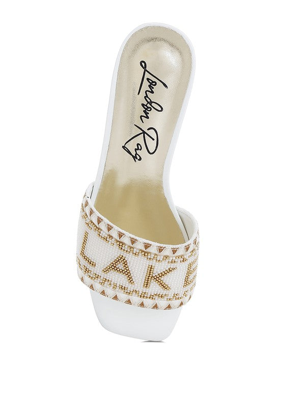Women Vacay Babe Lake Como Beaded Slip On Low Block Heels Zarnesh