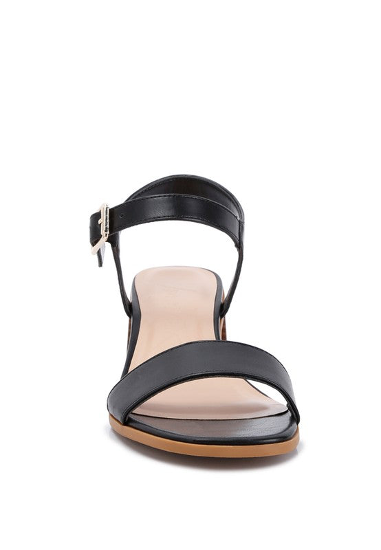 Women Varya Ankle Strap Pin Buckle Stacked Heel Sandals | Zarnesh