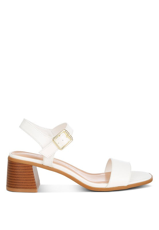 Women Varya Ankle Strap Pin Buckle Stacked Heel Sandals | Zarnesh