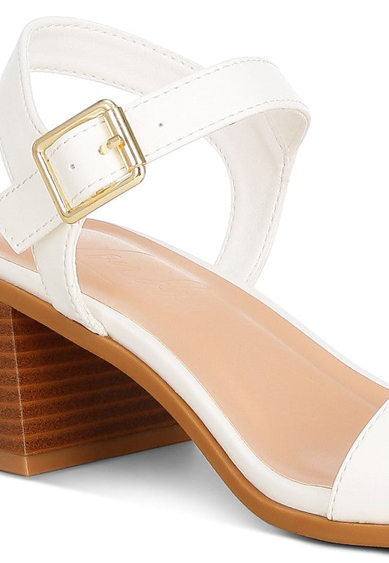 Women Varya Ankle Strap Pin Buckle Stacked Heel Sandals | Zarnesh
