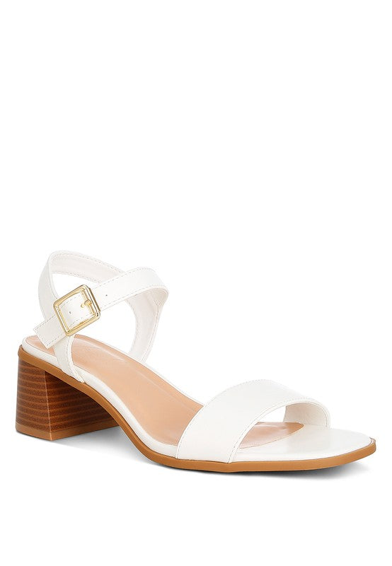 Women Varya Ankle Strap Pin Buckle Stacked Heel Sandals | Zarnesh