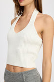 Women Versatile Texture Ribbed Halter Neck Top Zarnesh