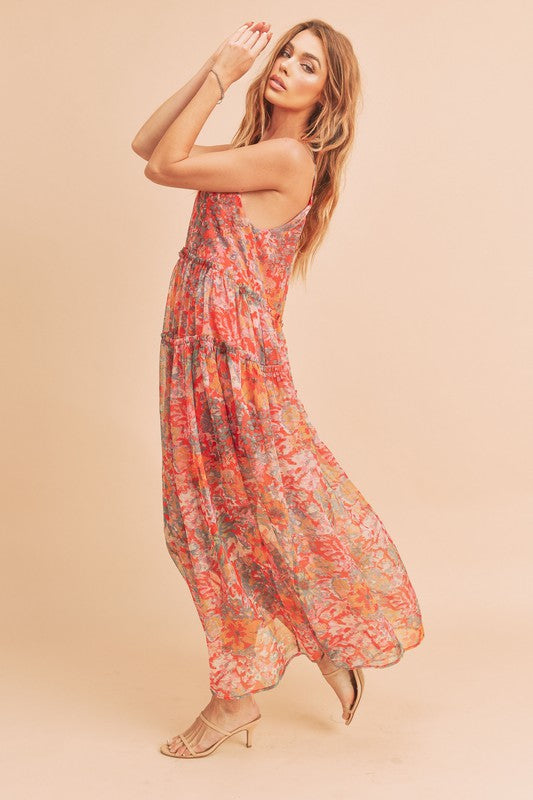 Women Violetta V Neck Tiered Sleeveless Pockets Maxi Dress Zarnesh
