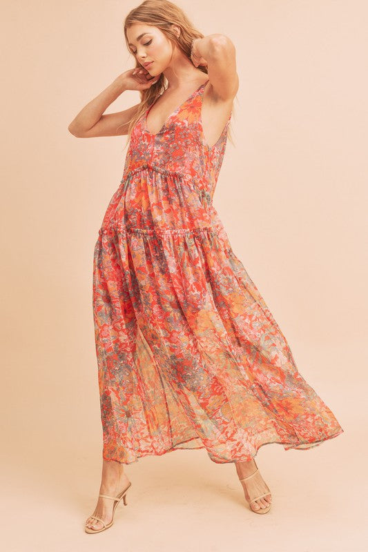 Women Violetta V Neck Tiered Sleeveless Pockets Maxi Dress Zarnesh