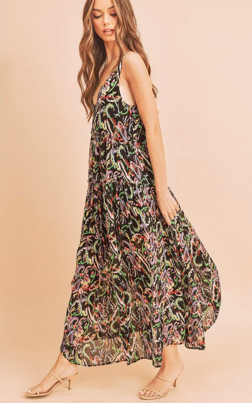 Women Violetta V Neck Tiered Sleeveless Pockets Maxi Dress Zarnesh