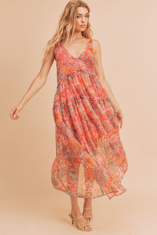 Women Violetta V Neck Tiered Sleeveless Pockets Maxi Dress Zarnesh