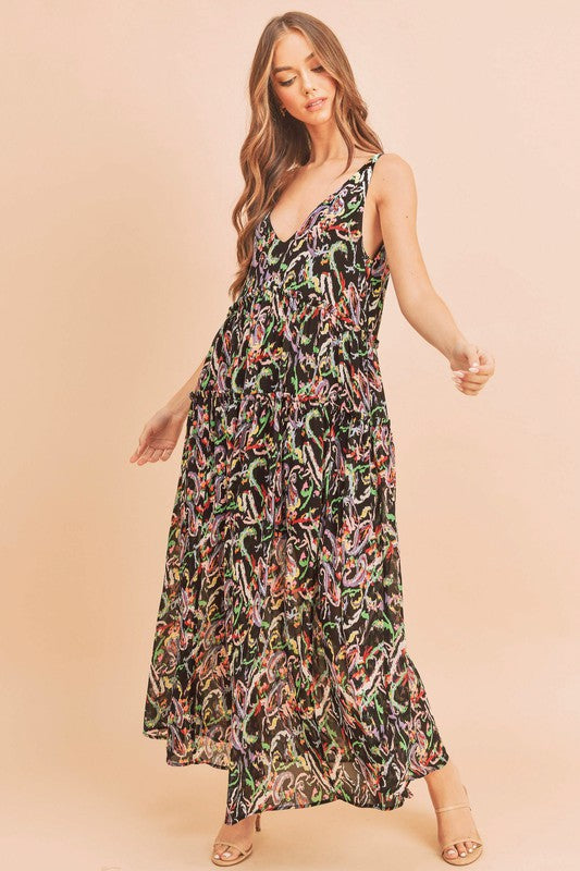 Women Violetta V Neck Tiered Sleeveless Pockets Maxi Dress Zarnesh