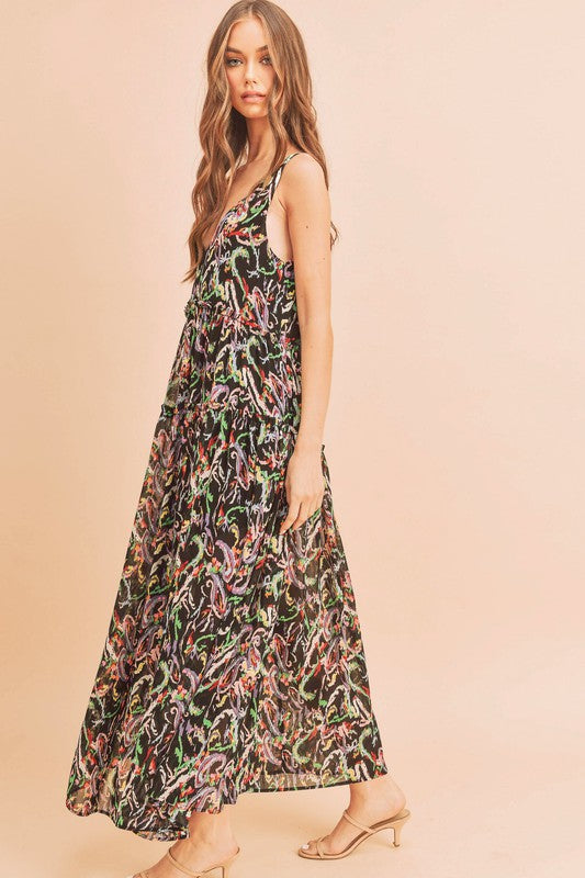 Women Violetta V Neck Tiered Sleeveless Pockets Maxi Dress Zarnesh